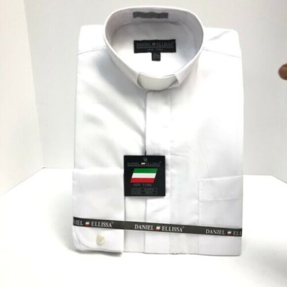 Daniell Ellissa Men's White Clergy Shirt White Tab Banded Collar French Cuffs - Picture 4 of 4